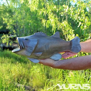 Personalized Bass Fish Trophy Cremation Urn – Artistic Ceramic Sculpture for Fishermen and Nature Lovers