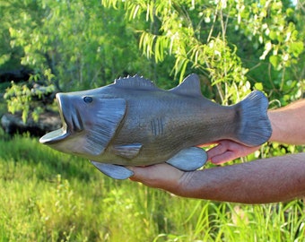 Personalized Bass Fish Trophy Cremation Urn – Artistic Ceramic Sculpture for Fishermen and Nature Lovers