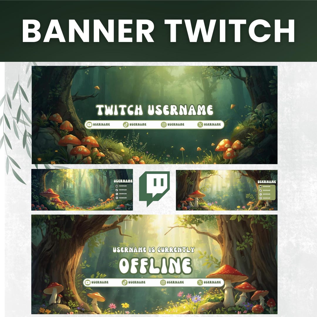 Forest Twitch Banner Templates Cozy Stream Overlay canva Editable Forest Twitch Banner Templates Cozy Stream Overlay canva Editable
