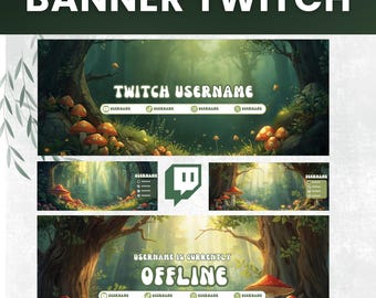 Forest Twitch Banner Templates | Cozy Stream Overlay (Canva Editable, Digital Download)