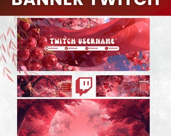 Cherry Blossom Twitch Banner Template | Pink Streamer Pack (Digital Download)