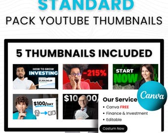 STANDARD Youtube THUMBNAIL PACK– 5 Editable Canva Templates for Finance & Investment Videos
