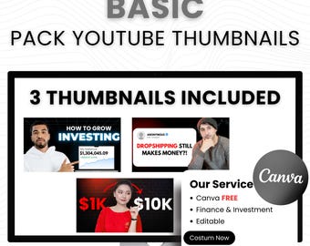 BASIC Youtube THUMBNAIL PACK– 3 Editable Canva Templates for Finance & Investment Videos