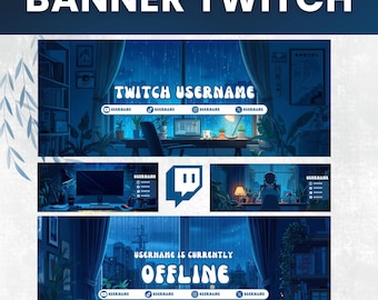 Blue LoFi Anime 5 Twitch Banners – Cozy Stream Banner Ultra Wide Wallpaper