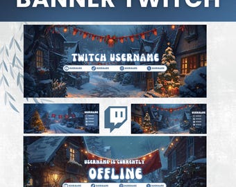 Snow Village Twitch Banner Pack – Cozy Winter Stream Designs (5 Templates)