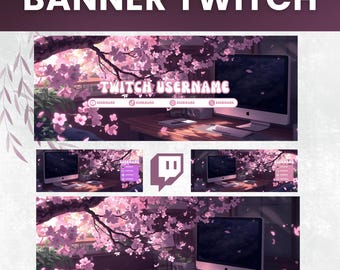 Sakura Twitch Banners: 5 Pink Canva Templates (Digital Download)