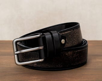 Handgemaakte zwarte rundleren riem | Metalen gesp, formeel en casual