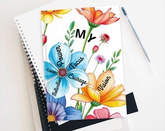 Floral Motivational Journal for Women, Hardcover Blank Notebook, Wildflower Goal Setting Diary, Inspirational Courage Vision Focus Planner