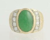 Jadeite Diamond Ring - 14k Yellow Gold Men 39 s .64ctw