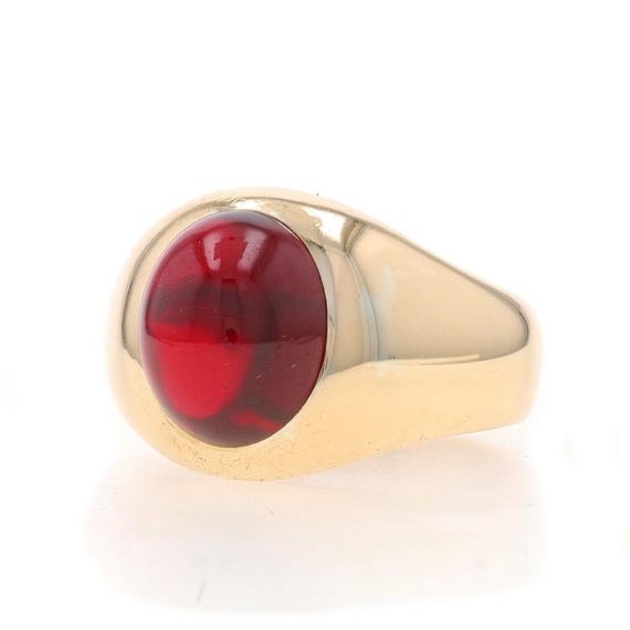 Yellow Gold Lab-Created Ruby Solitaire Ring 14k O… - image 3