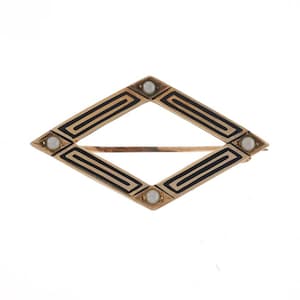 Yellow Gold Seed Pearls Art Deco Brooch 10k Lozenge