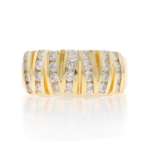Anillo de cóctel con diamantes en zigzag de oro amarillo de 14k, redondo, 1,12 ct.