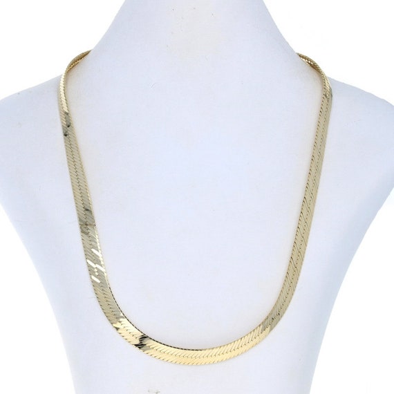 Yellow Gold Herringbone Chain Necklace 