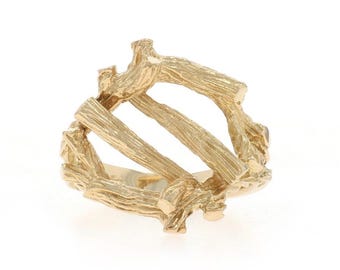 Yellow Gold Vintage Woven Tree Branch Statement Ring - 18k Nature Etched