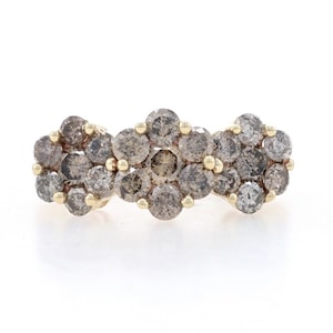 Anello con alone di diamanti marroni fantasia in oro giallo - 10k tondi da 2,00 ct - Tre pietre