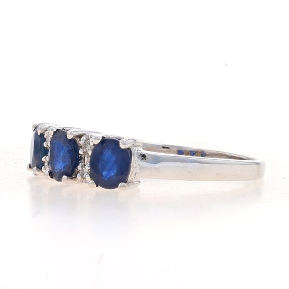 White Gold Sapphire & Diamond Three-Stone Ring - … - image 3