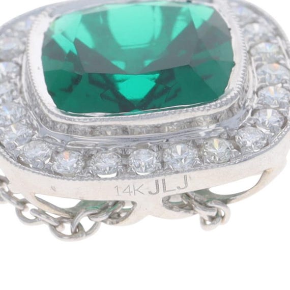 White Gold Lab-Created Emerald Diamond Halo Necklace 17 1/4" 14k Sq Cush 3.46ctw View 6