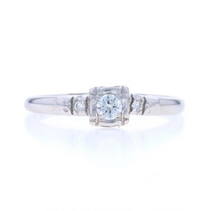 White Gold Diamond Vintage Engagement Ring 14k Round Brilliant .14ctw