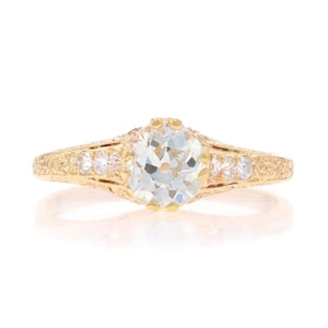 Yellow Gold Diamond Edwardian Engagement Ring - 14k Old Mine 1.31ctw Floral