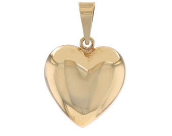 Yellow Gold Puffy Heart Pendant - 14k Love