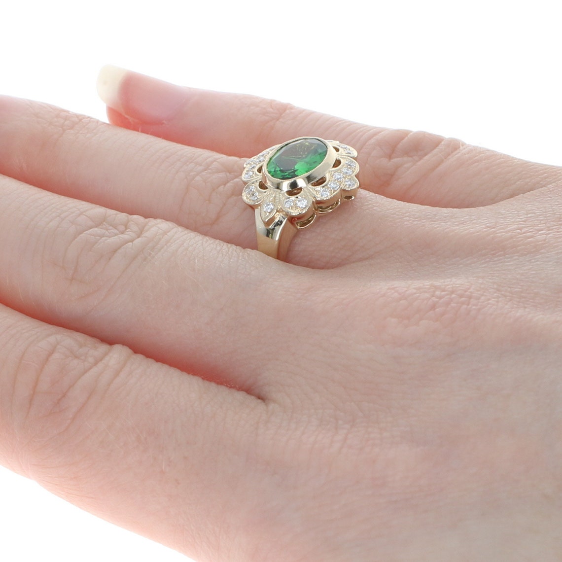 Yellow Gold Tsavorite & Diamond Flower Halo Ring 14k Etsy