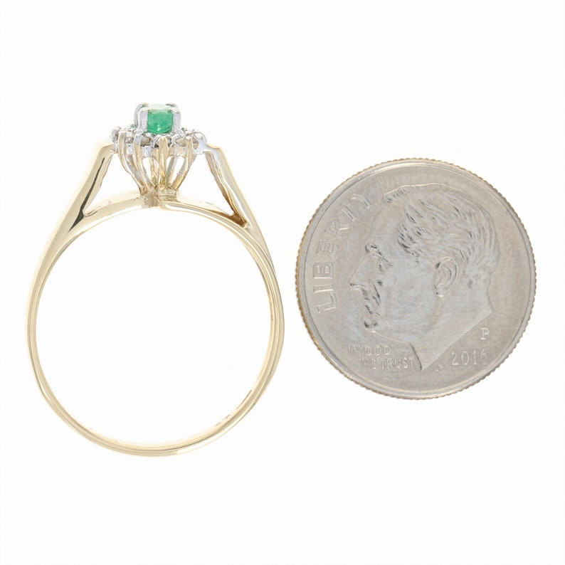 10k Gold Cathedral Bypass Marquise Brilliant .33ctw Emerald /& Diamond Halo Ring