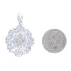 White Gold Diamond Flower Cluster Double Halo Pendant 18k Rnd and Baguette 2.00ctw image 3