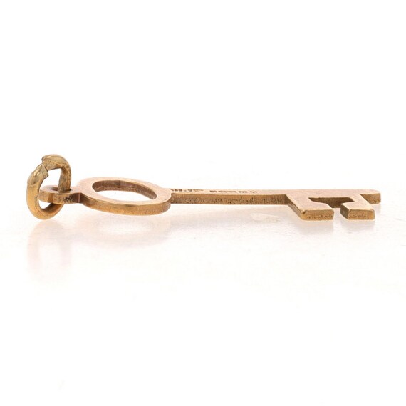 Yellow Gold Vintage Skeleton Key Charm - 9k Etche… - image 2