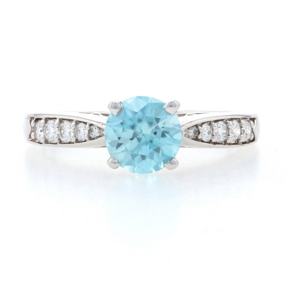 White Gold Blue Zircon & Diamond Engagement Ring … - image 1