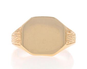 Yellow Gold Vintage Signet Men's Ring - 14k Engravable