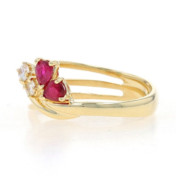 Yellow Gold Ruby & Diamond Crossover Ring - 14k P… - image 3