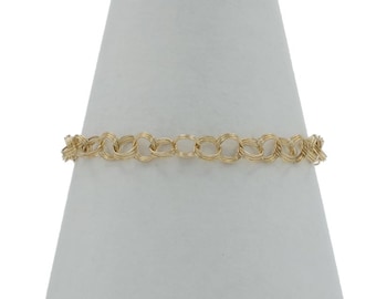Yellow Gold Triple Curb Chain Bracelet 7" - 10k Starter Charm