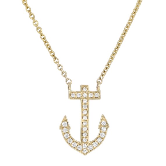 Yellow Gold Diamond Anchor Necklace 14k 