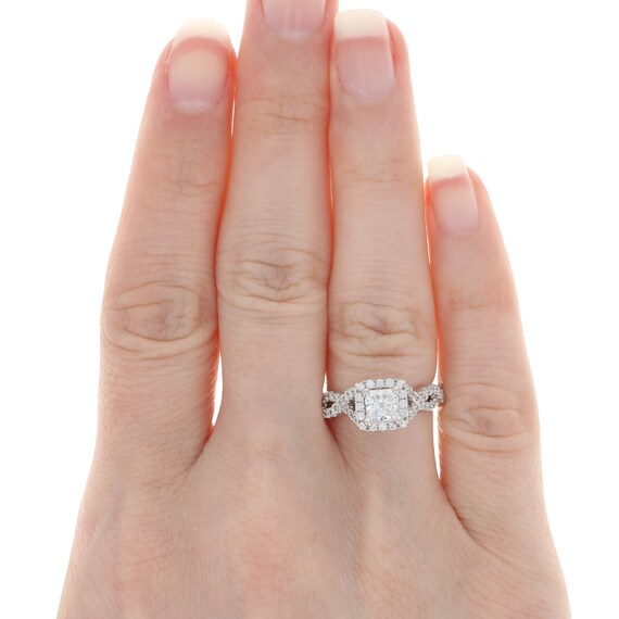 Diamond Halo Engagement Ring White Gold - 14k Pri… - image 3