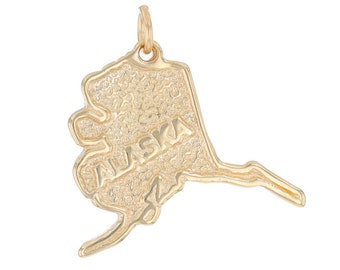 Yellow Gold Alaska State Charm - 14k Travel Souvenir Pendant