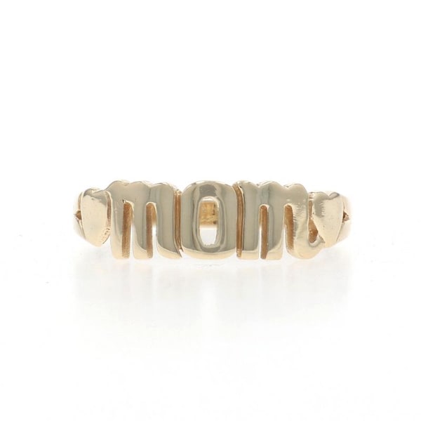 Anillo de oro amarillo con forma de corazón para mamá: anillo de amor familiar de 10 quilates
