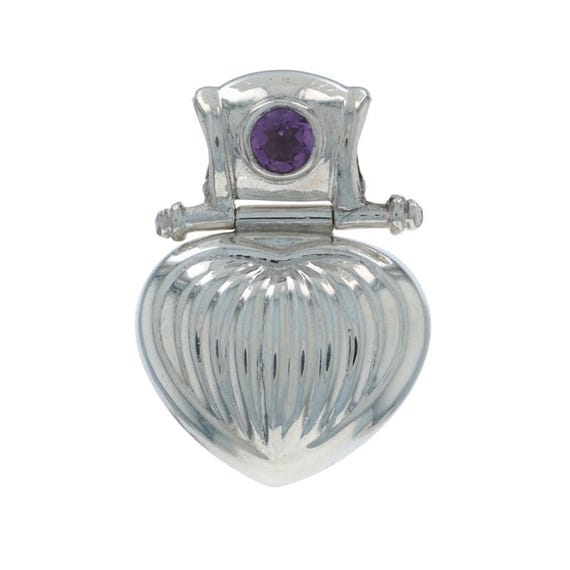 Sterling Silver Amethyst Solitaire Omega Slide Pendant - 925 Round .45ct Leaf