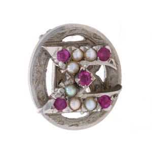 Insignia Beta Sigma Omicron, rara, de oro blanco de 14 k, de la hermandad Zeta Tau, Alfa, Rubí y Perla