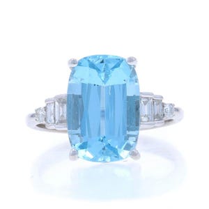 White Gold Aquamarine Diamond Cocktail Ring - 18k Cushion 4.71ctw