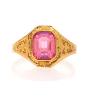 Yellow Gold Glass Vintage Solitaire Ring 10k SZ 6 1/2