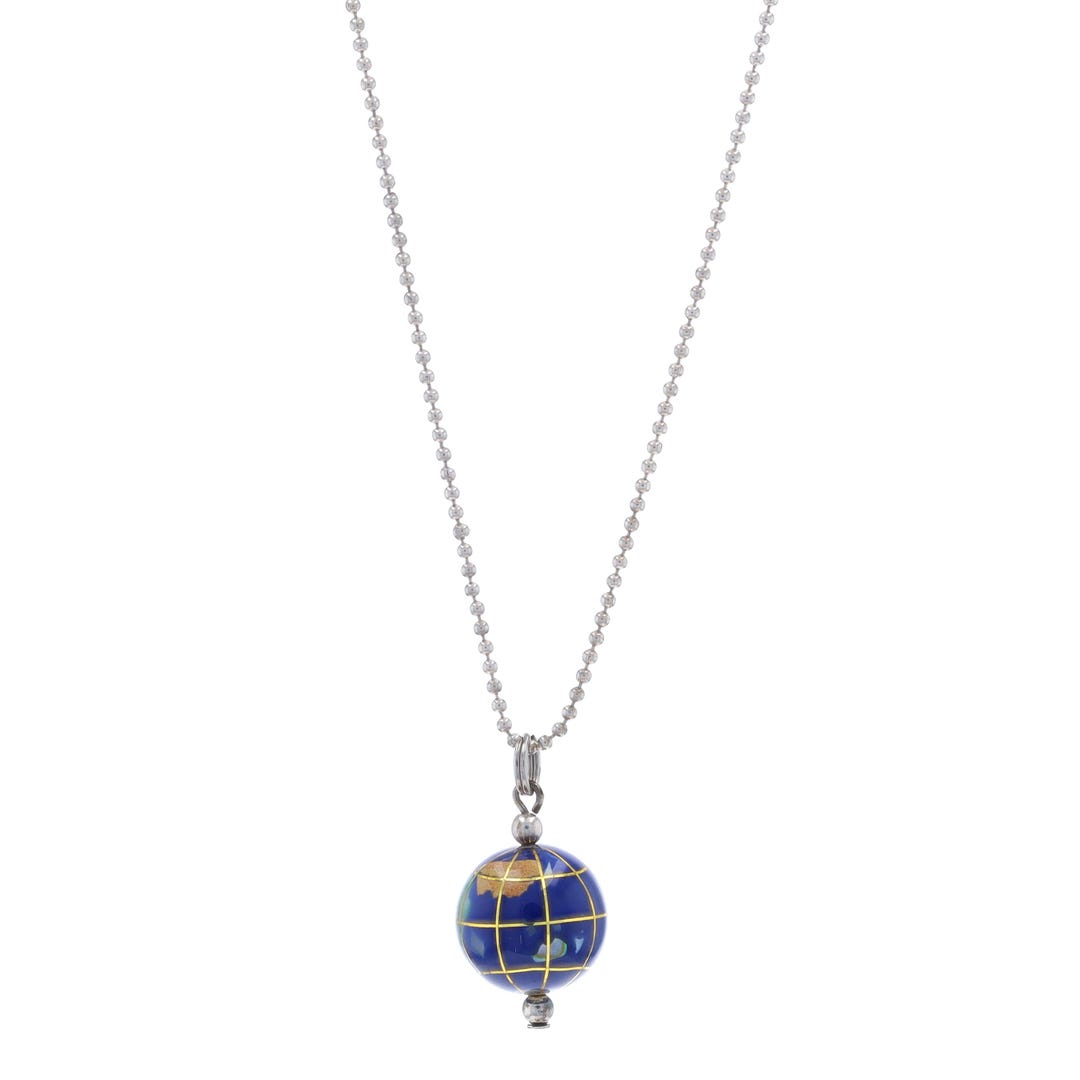 Sterling Silver Gemstone World Globe Pendant Necklace 19 1/2 925 Planet ...