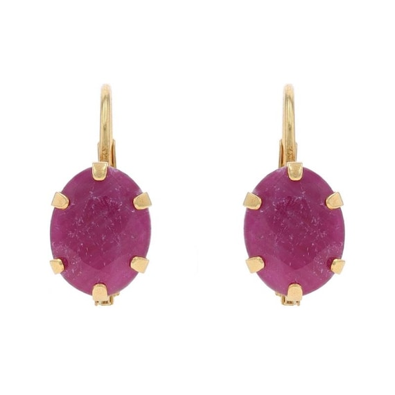 Yellow Gold Ruby Solitaire Drop Earrings 14k Oval… - image 1