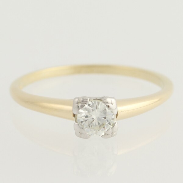 Vintage Diamond Engagement Ring - 18k Yellow & White Gold Solitaire Fine .35ctw Unique Engagement Ring L7800