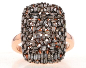 Sterling Diamond Cluster Cocktail Ring - 925 Rose Gold Plated Baguette 1.10ctw