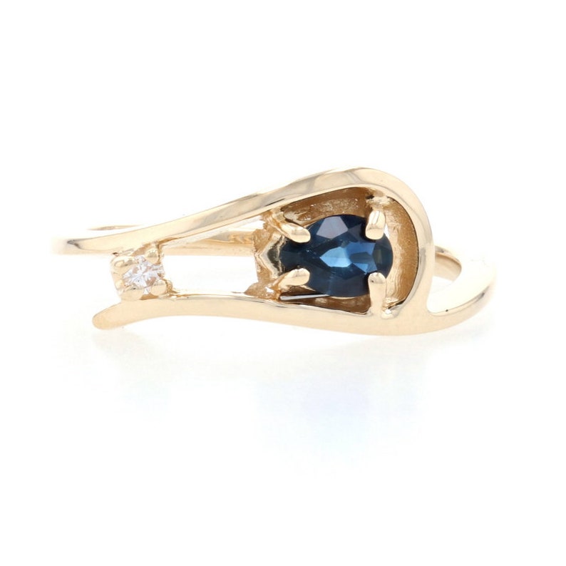 14k Pear Cut .37ctw Yellow Gold Sapphire /& Diamond Bypass Ring