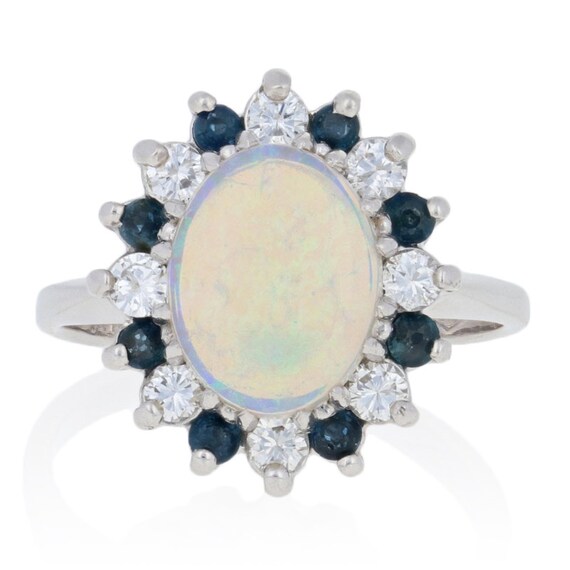 1.90ctw Oval Cabochon Cut Opal Diamond & Sapphire Ring 14k | Etsy