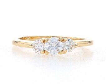 Yellow Gold Diamond Three-Stone Engagement Ring - 14k Round Brilliant .78ctw