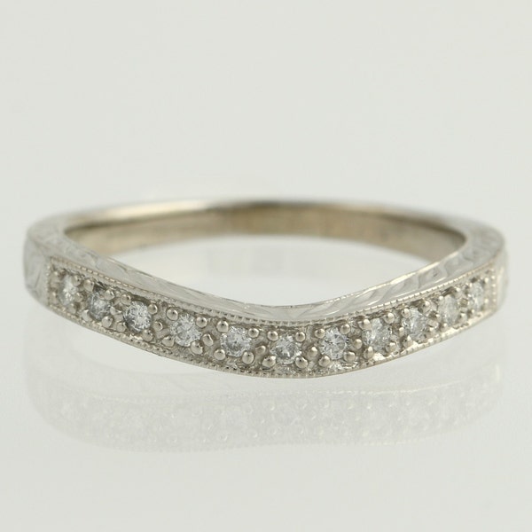 Contoured Wedding Band - 14k White Gold Women's Diamond Ring Detailed .10ctw F5381