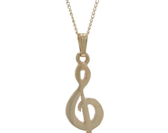 Yellow Gold Treble Clef Pendant Necklace 18" - 14k Music Note