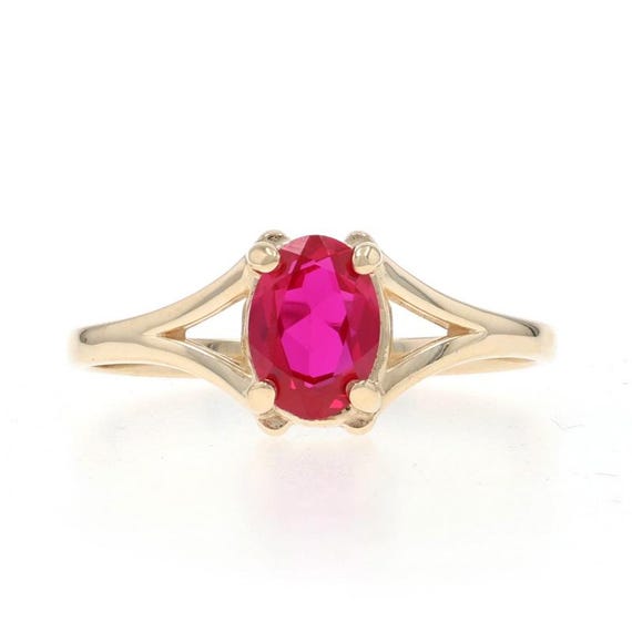 Yellow Gold Lab-Created Ruby Solitaire Ring - 14k… - image 1